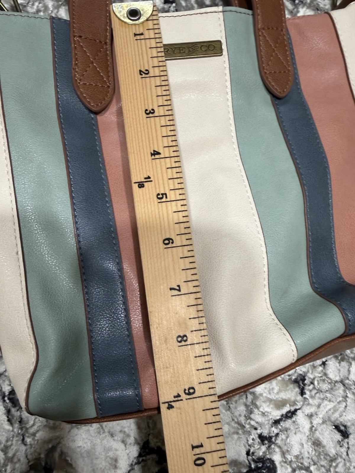 Frye & Co Pink Brown Teal Stripe Mini Shopper Tote Bag Purse Top Handle Shoulder