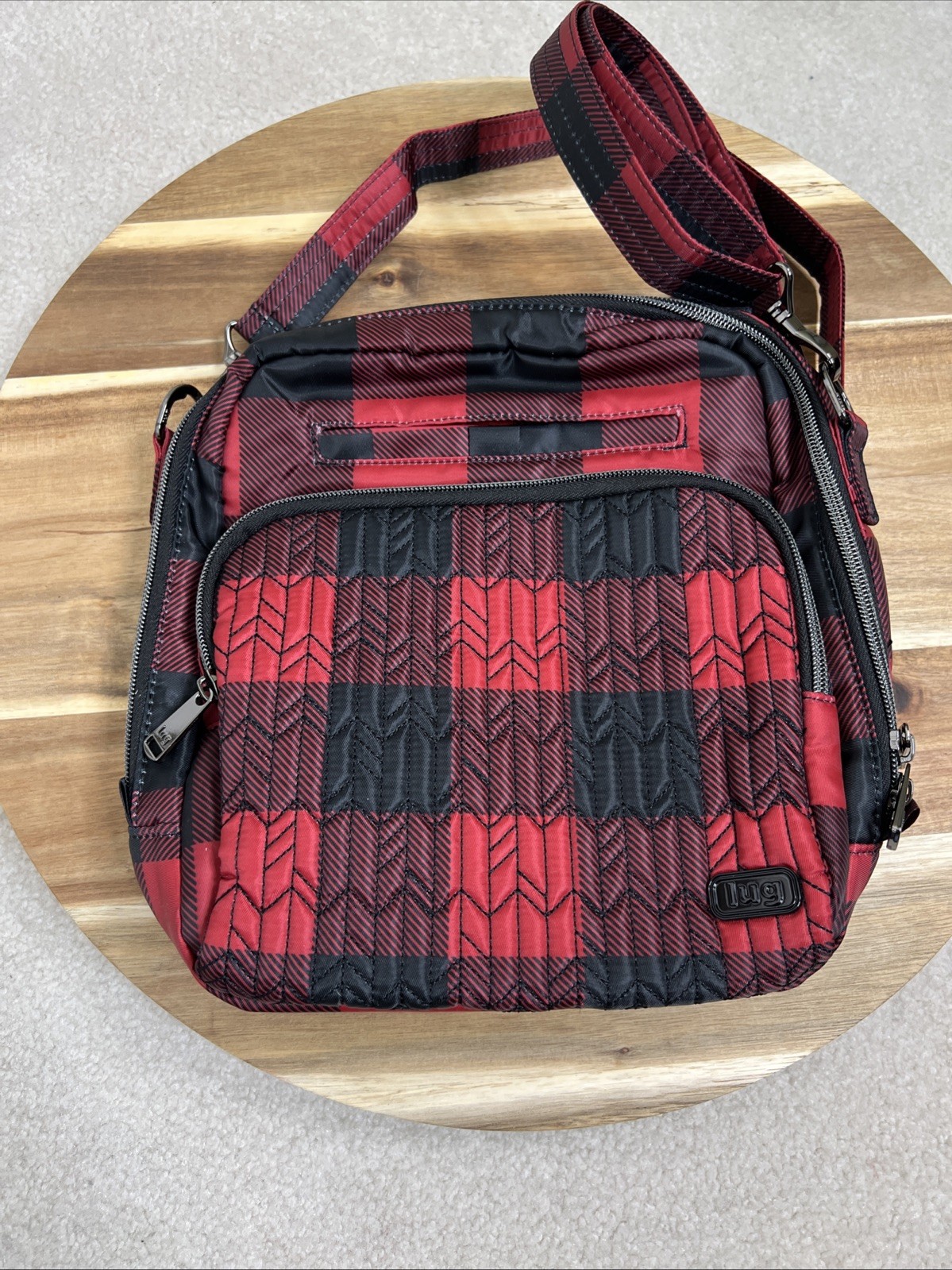 Lug Bags Ranger Black Quilted Crossbody Purse Buffalo Plaid 9″x 10”