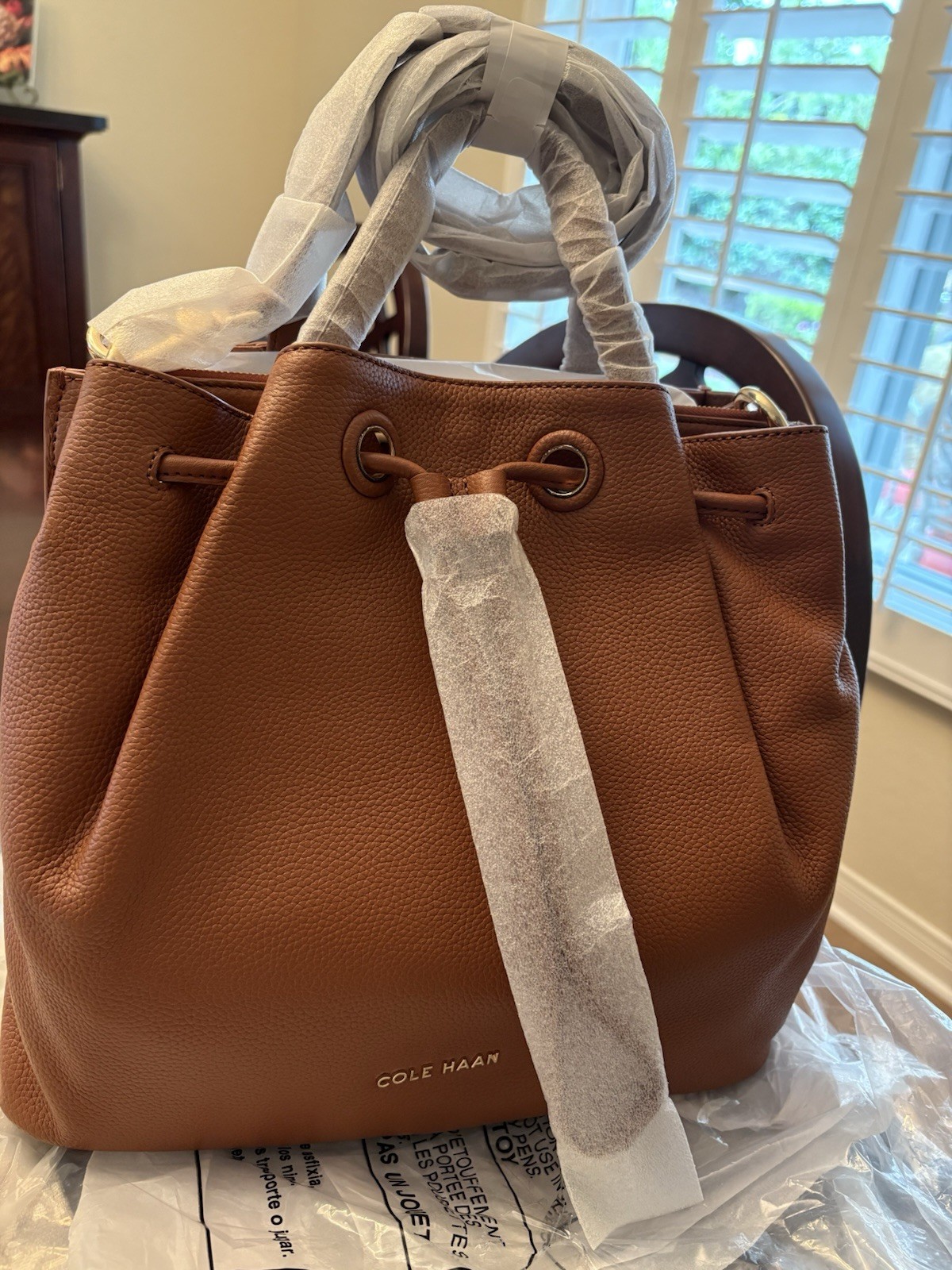 Cole Haan Leather Bucket Bag Grand Series (British Tan Color)