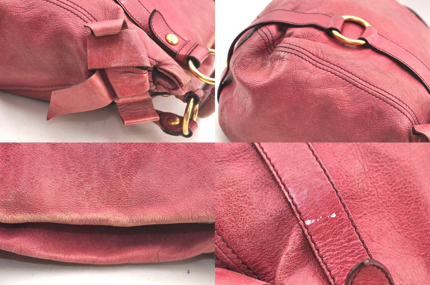 Authentic MIU MIU Ribbon Leather Shoulder Tote Bag Pink AB534
