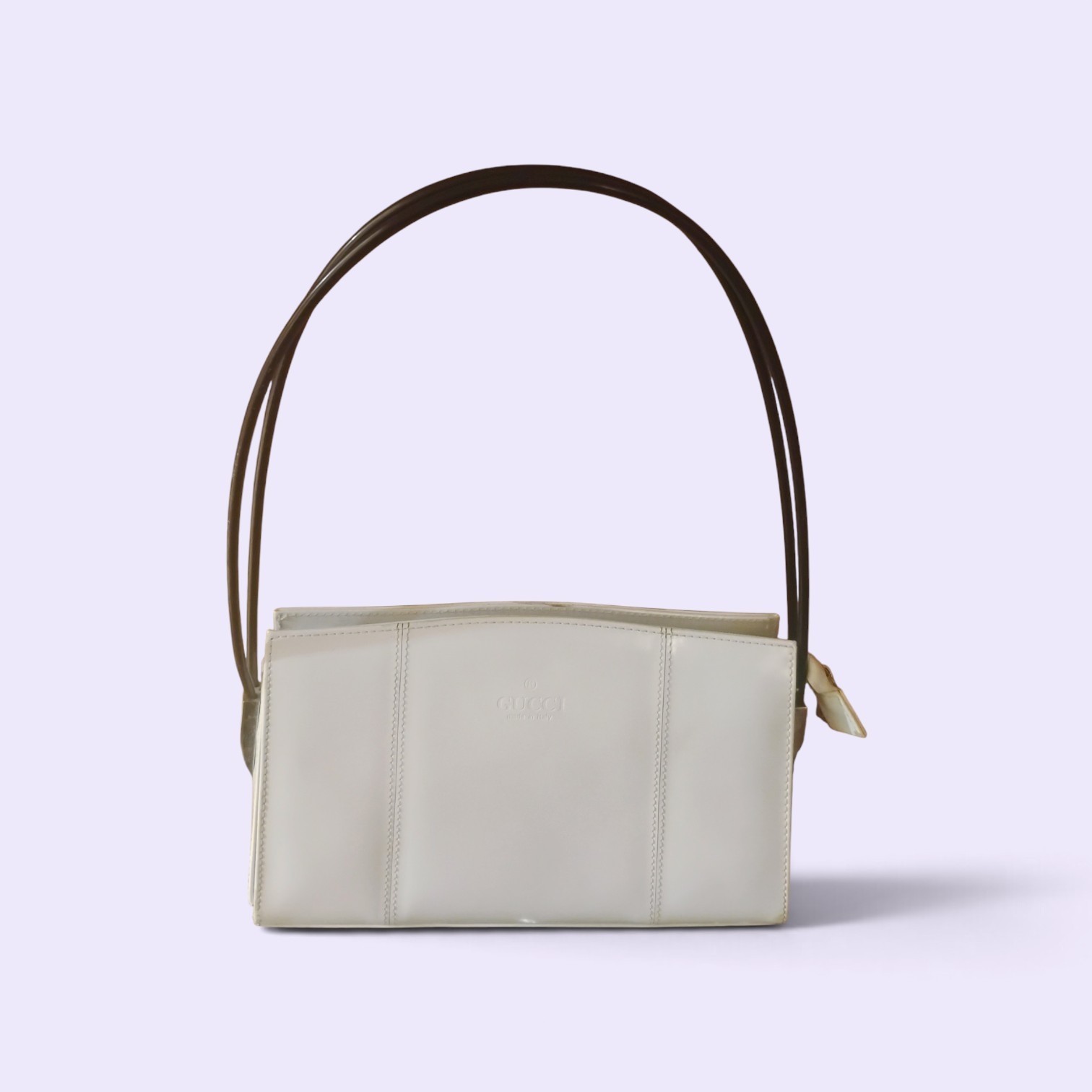 Vintage Gucci white Leather Baguette Shoulder Bag Minimalist Y2K Tom Ford Fair