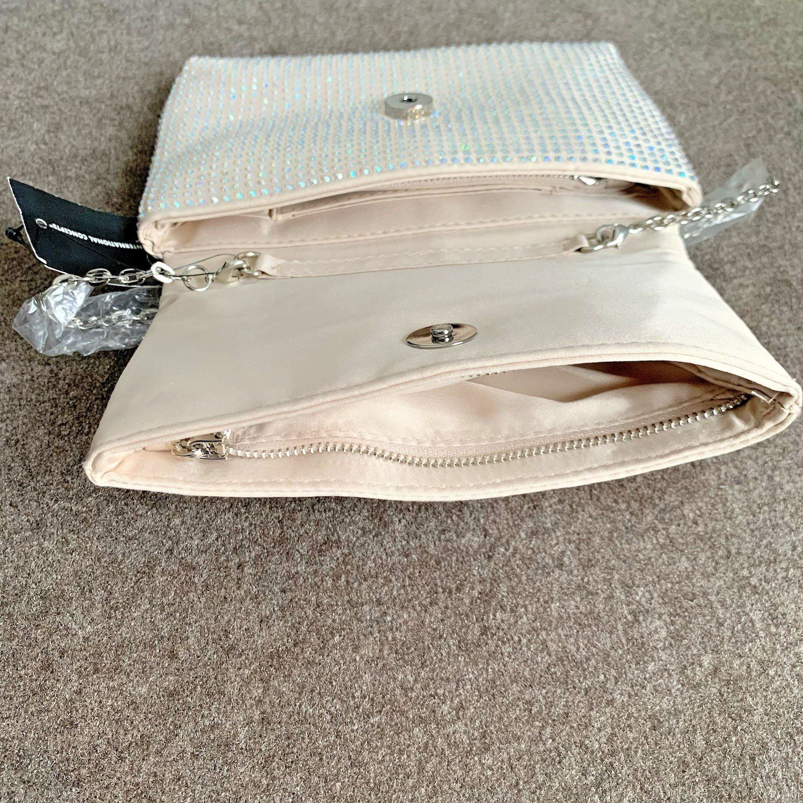 INC International Concepts Averry Tunnel Crossbody Bag Champagne/Iridescent