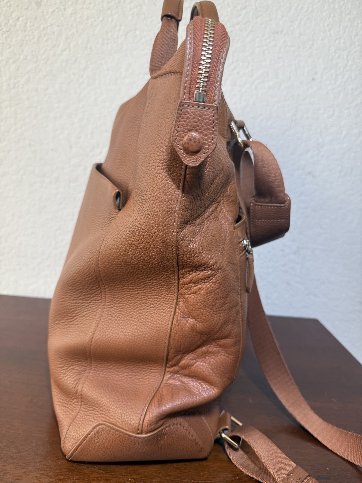 Cole Haan Women’s Brown Pebbled-Leather Convertible Grand Ambition Backpack Bag