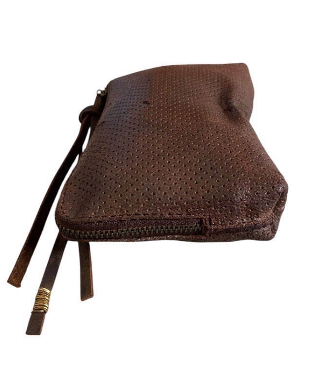 Jo Perforated Genuine Leather Brown Clutch