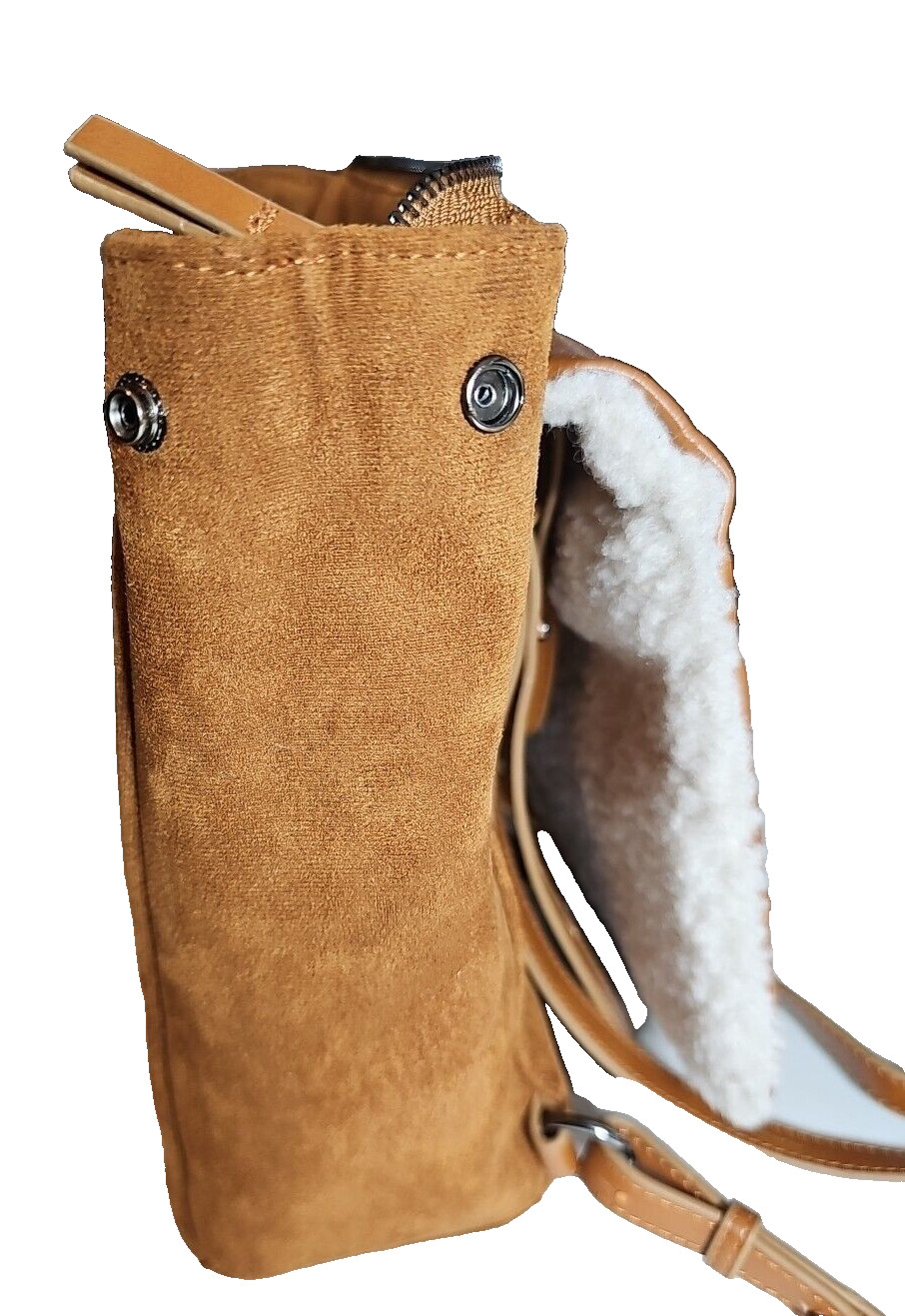 BEARPAW Backpack Bag Brown Faux Suede Shearling Flap Women’s Purse 10in X 9.5in