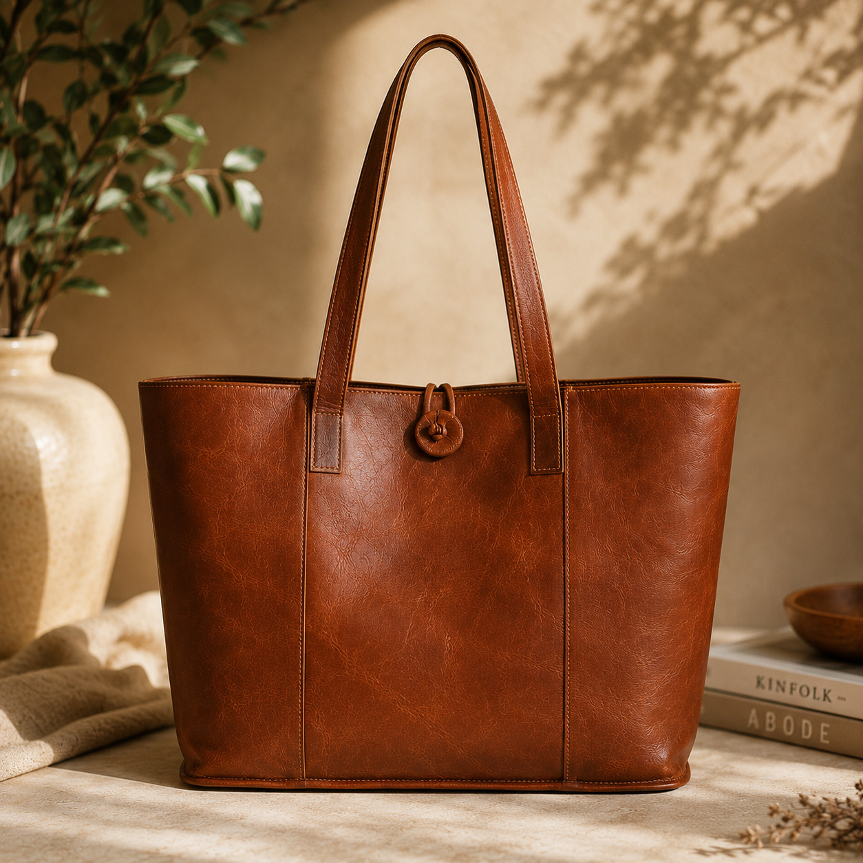 Leather Tote Bag Large Capacity Work Shoulder Shopping Handbag Women’s Brown