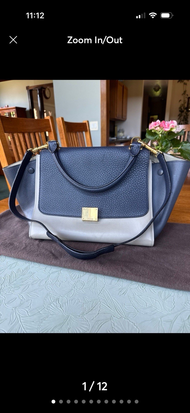 Céline Blue Trapeze Bicolor Navy blue Leather Pony-style calfskin