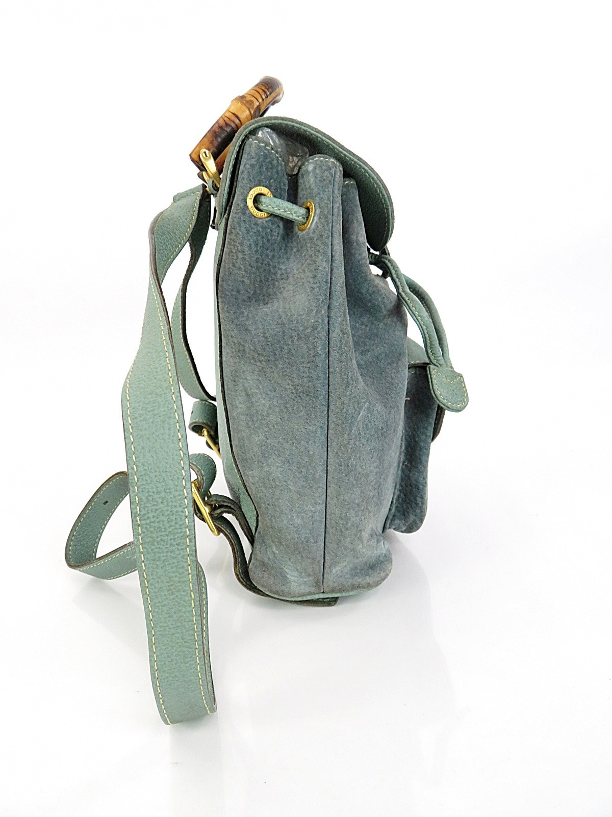 Authentic GUCCI Blue Suede Leather and Bamboo Handle Mini Backpack Bag #64557