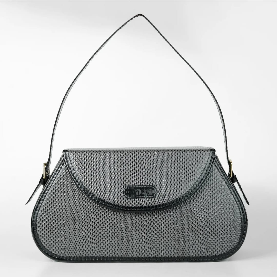 Hybrid Grey Snakeskin Shoulder Bag Handmade Vegan Leather Evening Baguette