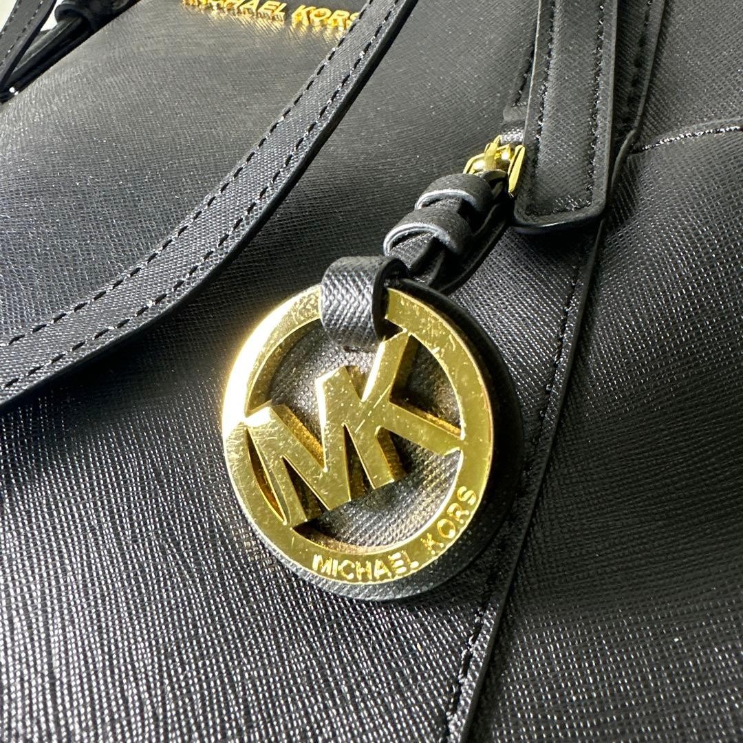 Michael Kors Saffiano Leather Black Tote Bag with Gold Charm Authentic