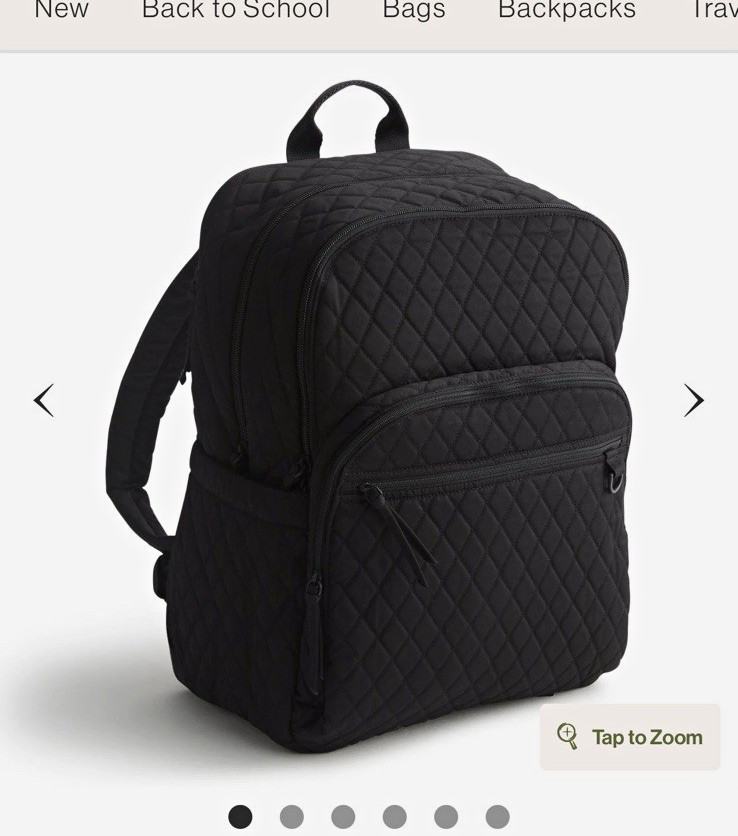 Vera Bradley Large Women’s Backpack Black Solid Quilted/Puffer Zip Closure