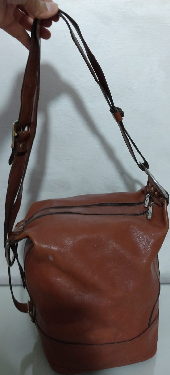 Vintage VALENTINA Italy Genuine Brown Leather Sling Backpack Rucksack Bag