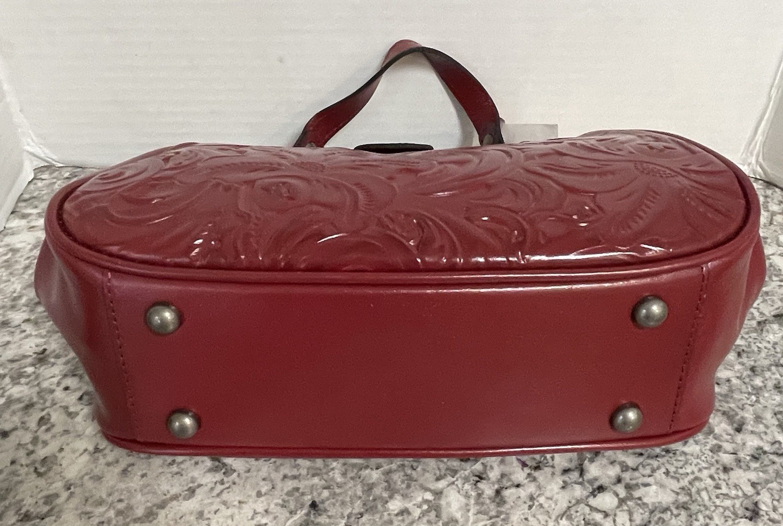 Patricia Nash Gracchi Berry Red Tooled Leather Framed Satchel Or Crossbody – New