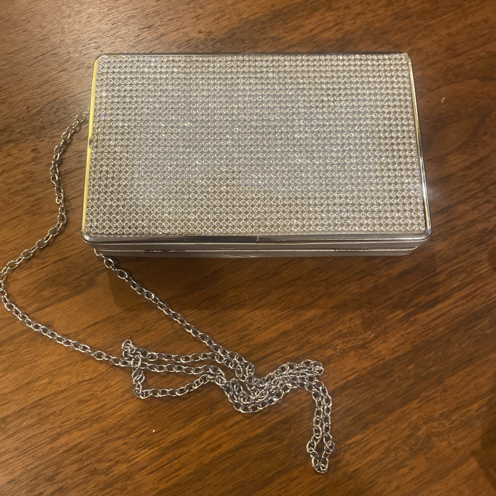 Estee & Lilly Hardshell Clutch Shoulder Silver Rhinestone Handbag Chain Purse