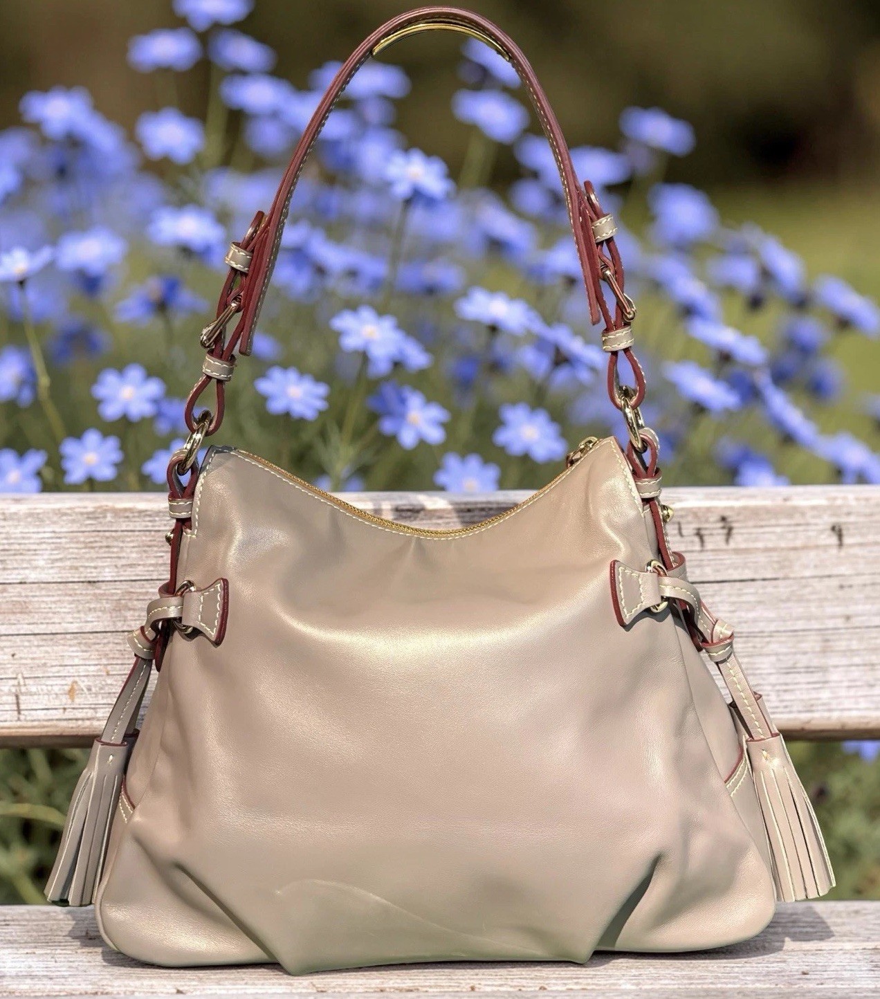 Dooney Bourke Elephant Gray Teagan Hobo Shoulder Bag Smooth European Leather