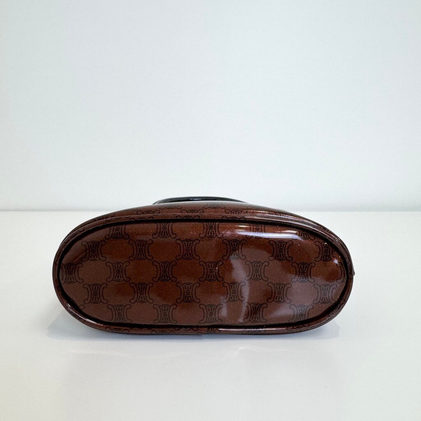 CELINE Macadam Brown PVC Vinyl Top Handle Mini Bag C Logo Bucket Handbag