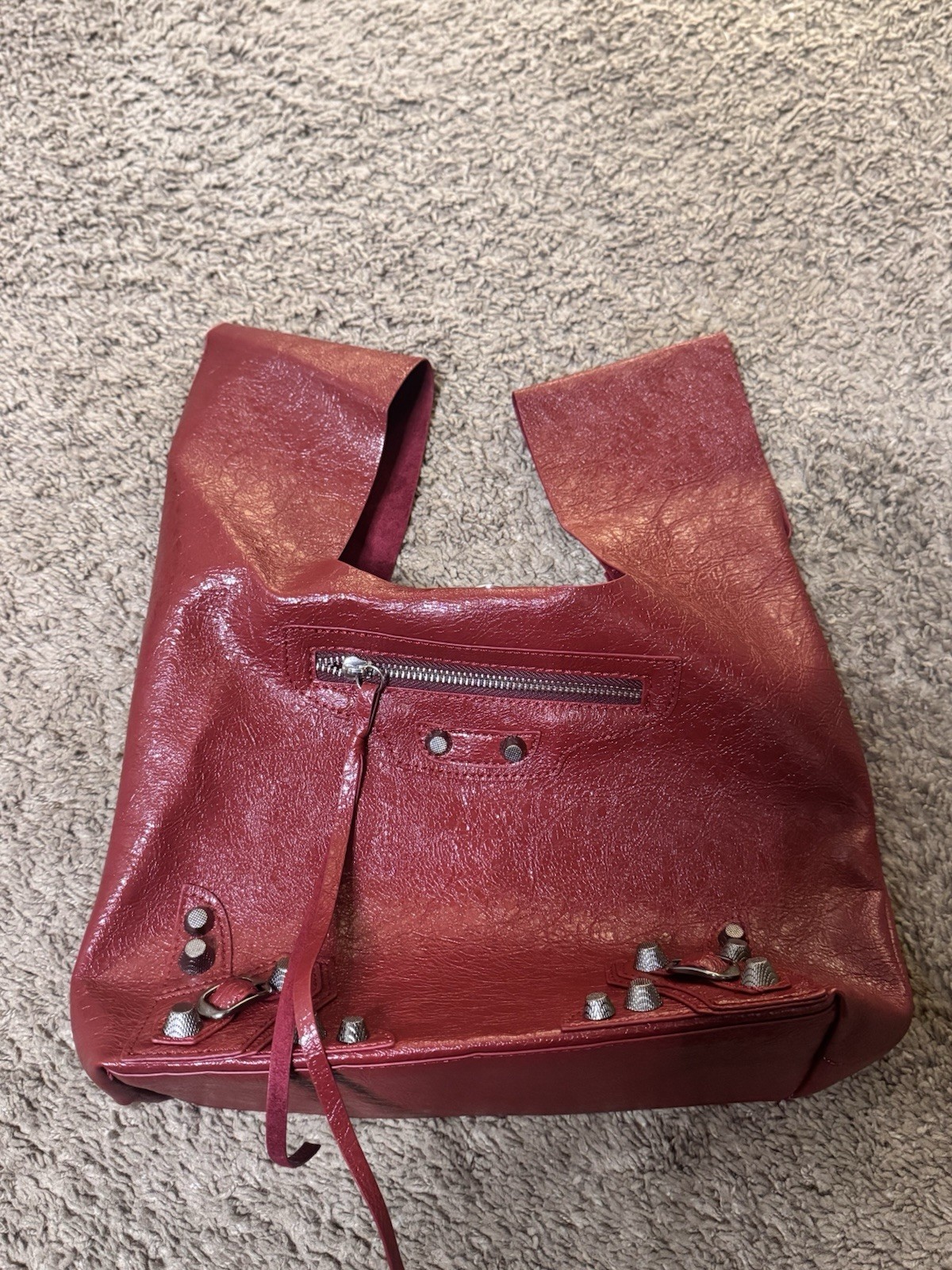 Women’s Red Solid Zip Shoulder Bag w/ Studded Accents & Silver Hardware
