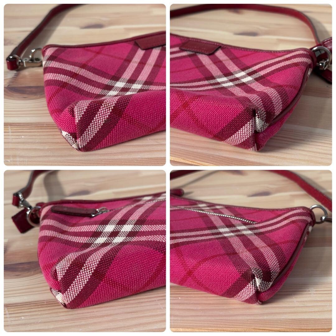 BURBERRY Blue Label Pink Nova Check Canvas Pouch Bag Handbag Auth