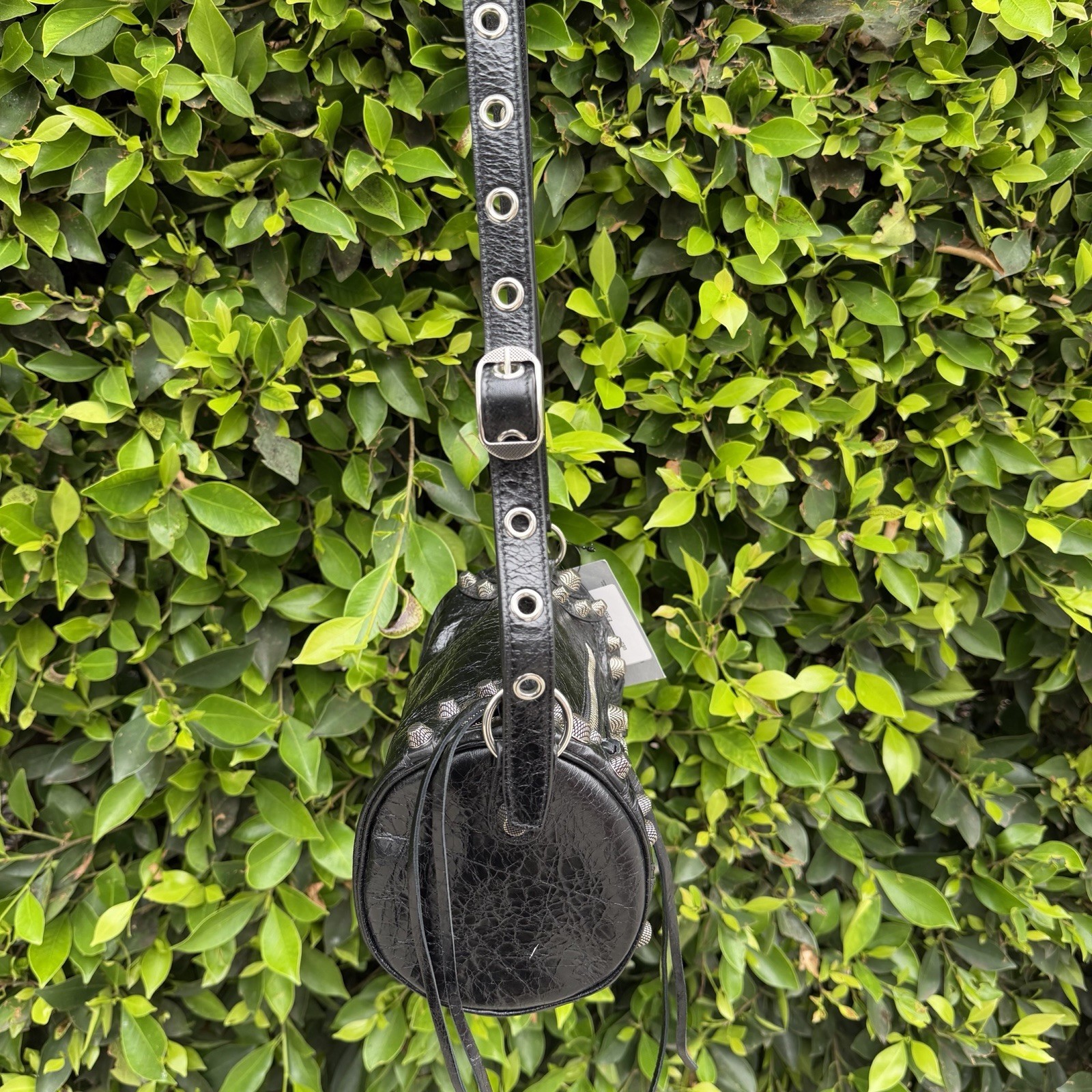 BALENCIAGA MEN’S LE CAGOLE FLAP BAG XS IN BLACK