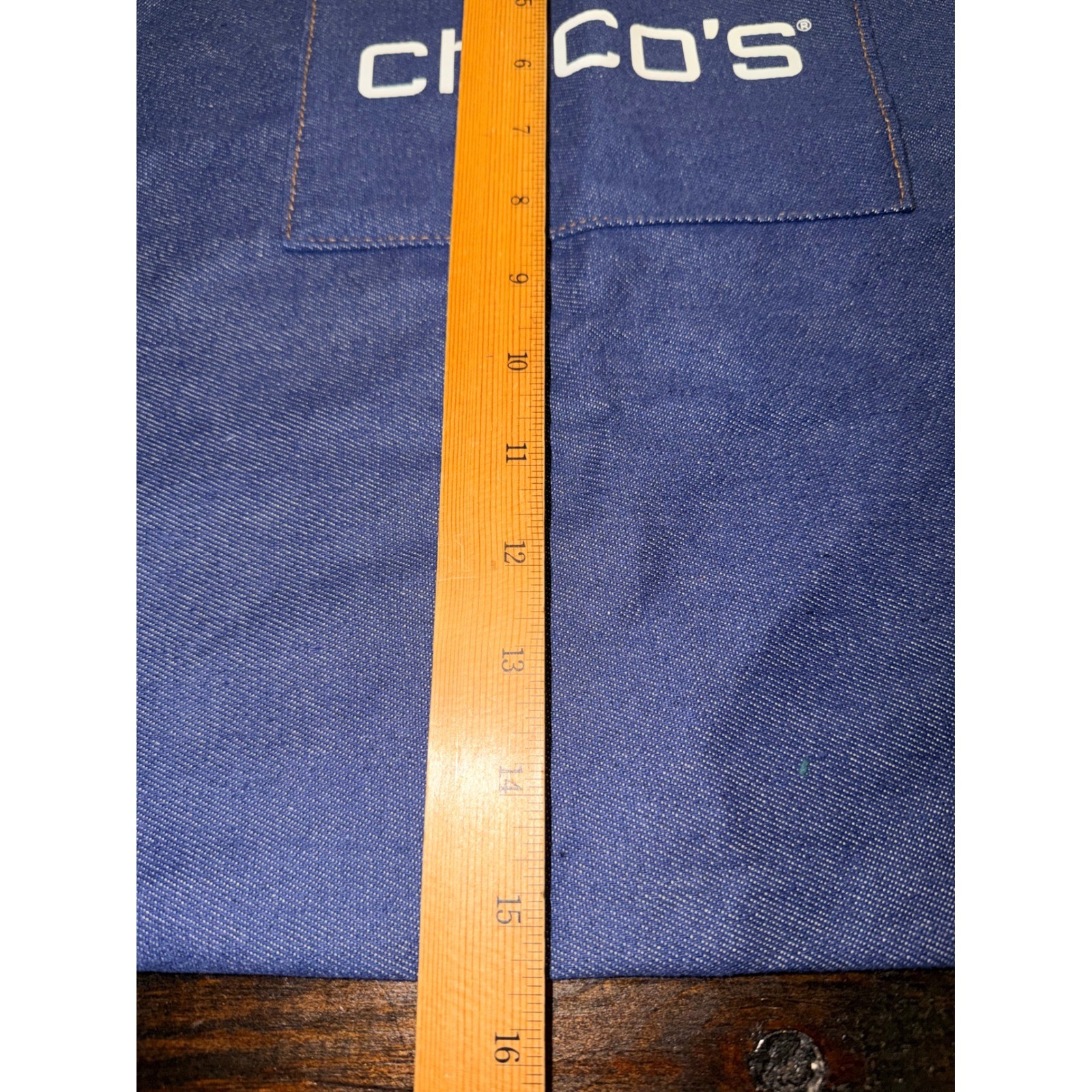 Chico’s Blue Denim Logo Tote Bag Front Pocket Cotton Blend Reusable Shopper