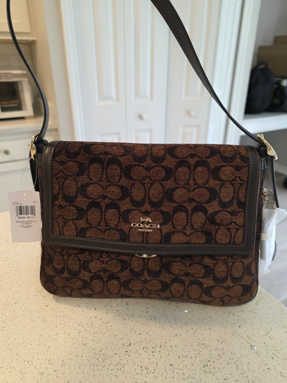 Coach Etta Flap Chenille Shoulder Bag Signature Print, CCE58
