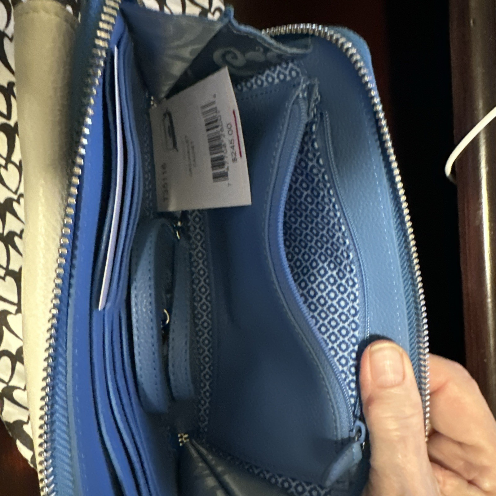 Brighton Leather Blue & White ORGANIZER CROSSBODY CACHET Wallet NWT – MSRP $245