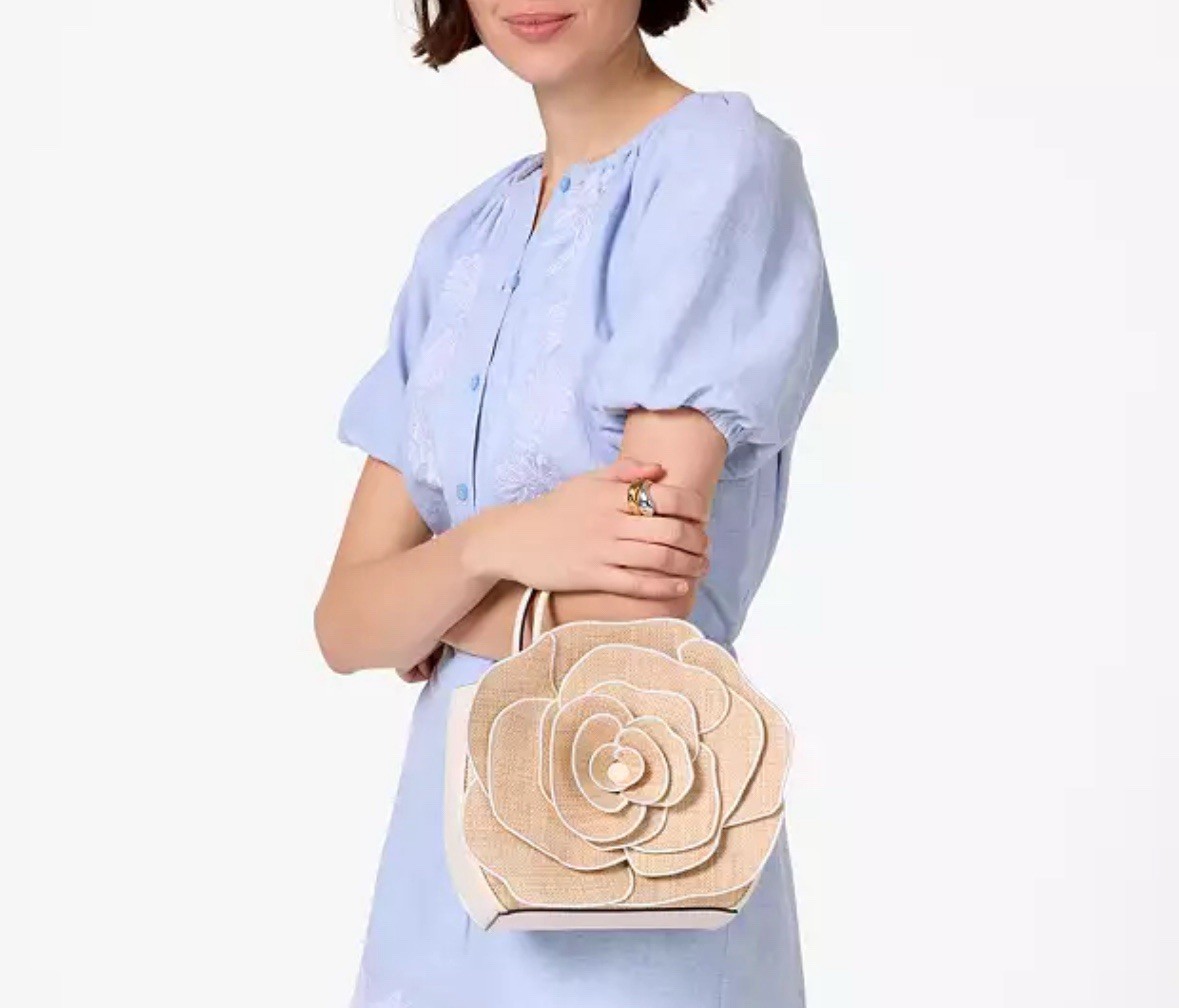 Kate Spade Flora Rose Straw Crossbody Flower Handbag NWT KK969
