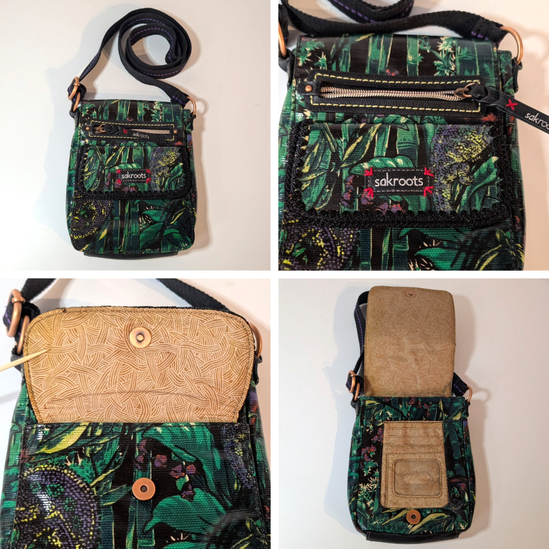 The Sak Sakroots Artist Flap Messenger Crossbody Bag Purse, Jungle Floral Print