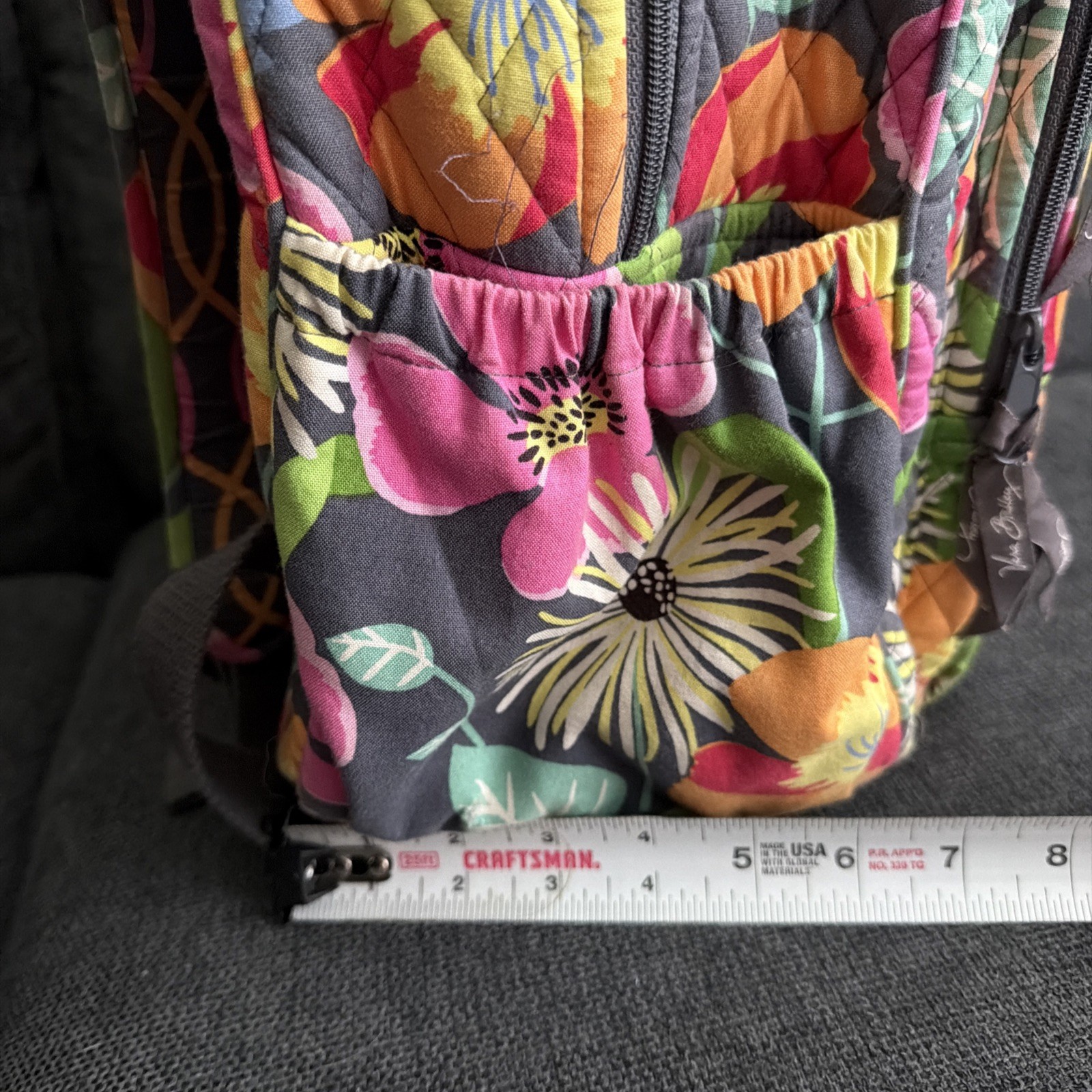 Vera Bradley Large Backpack Bag Jazzy Bloom Quilted Gray Pink Yellow Orange