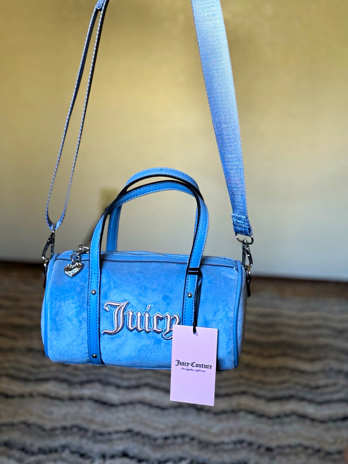 Juicy Couture Blue Small Cylinder Barrel Crossbody Satchel Zip, Detachable Strap