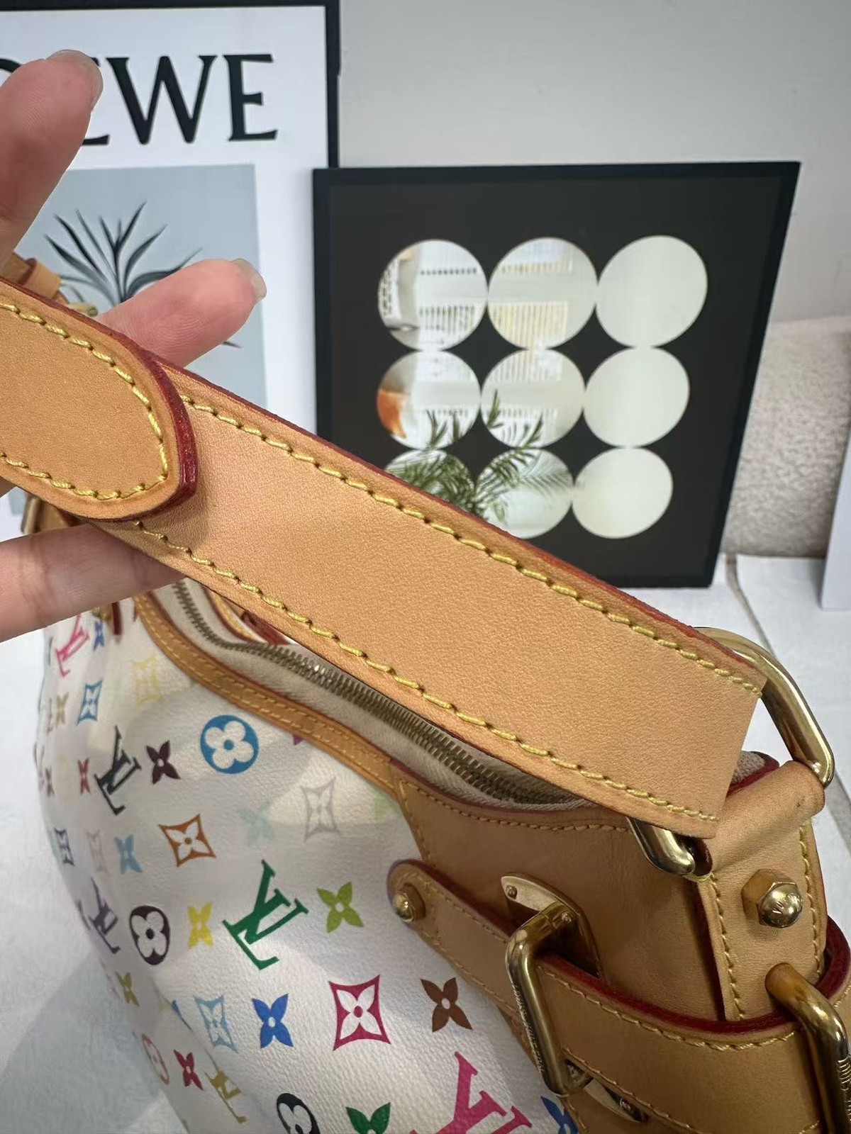 Louis Vuitton Multicolore Greta White Canvas Shoulder Bag Gold Hardware Auth