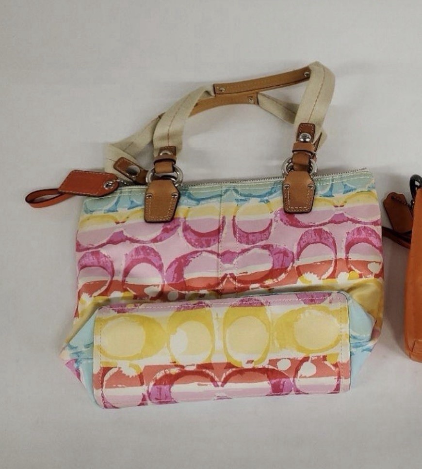 Coach Multicolor Logo Satchel Top Handle Bag Zip Hamptons Watercolor Bag