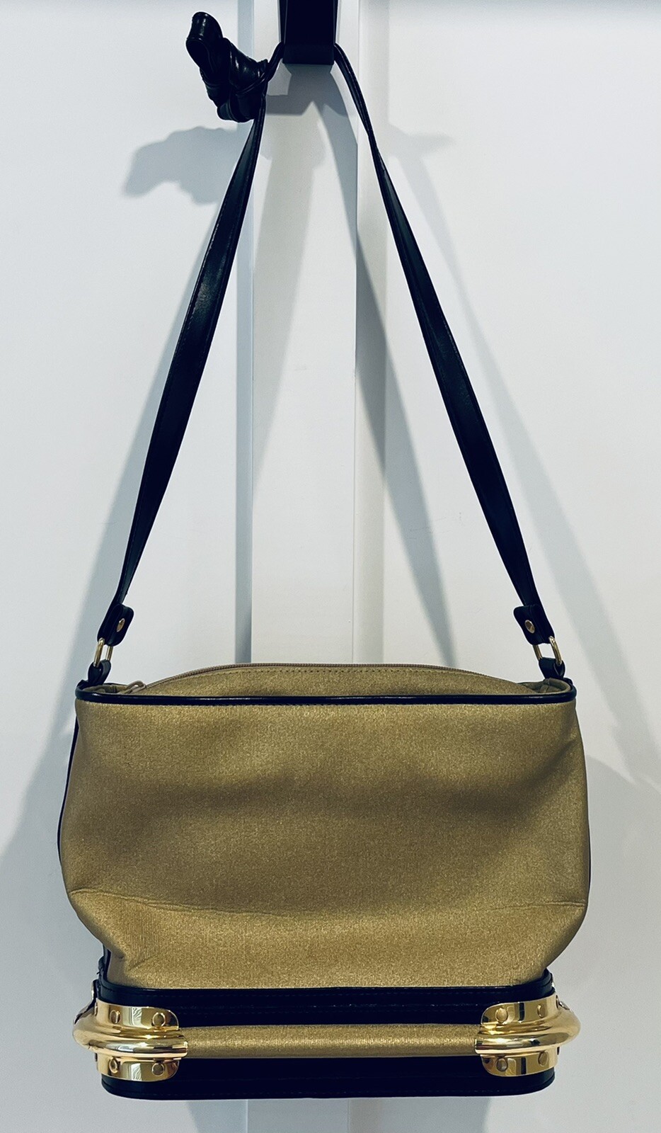 Jose Cotel Parisian Gold Tan Black Crossbody Shoulder Hand Bag Bucket Tote Purse
