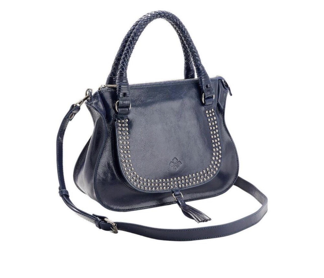 Patricia Nash Discovery Vernazz Leather Flap Satchel Navy