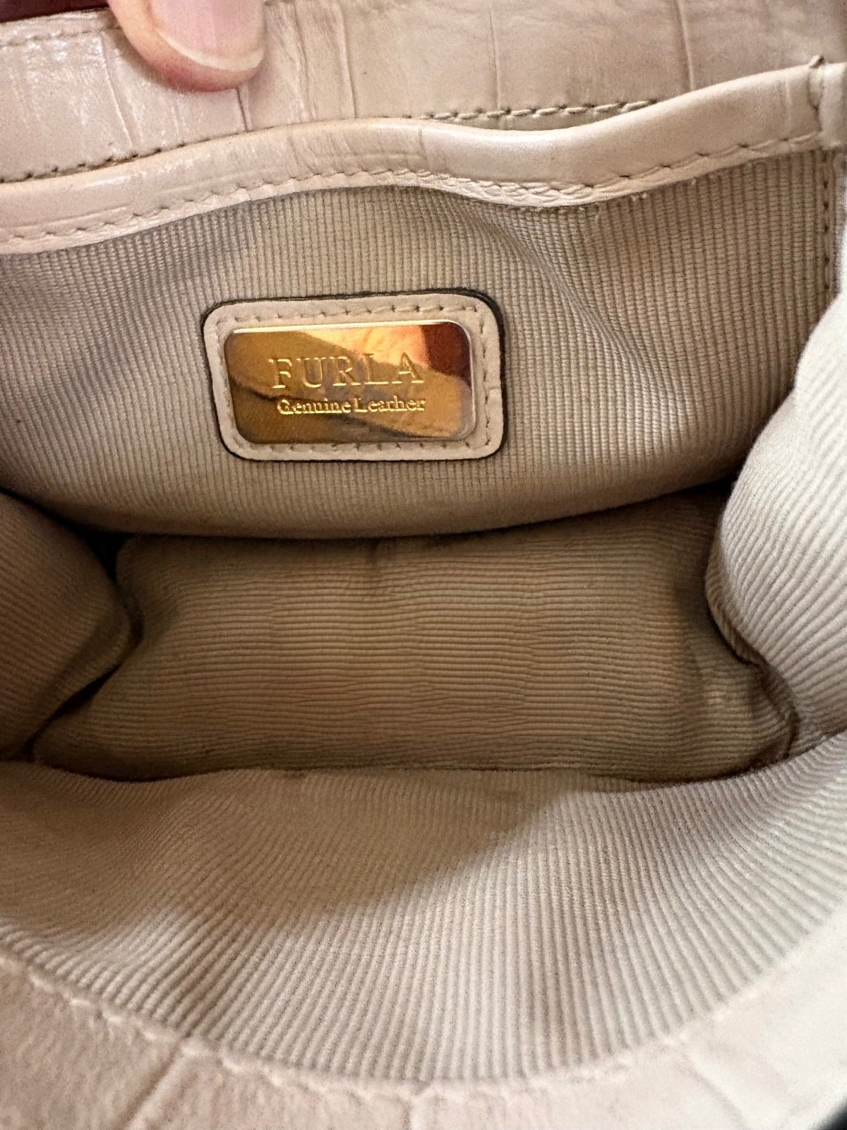 Furla Metropolis Embossed Authentic Furla Leather Crossbody Bag – Beige/Taupe
