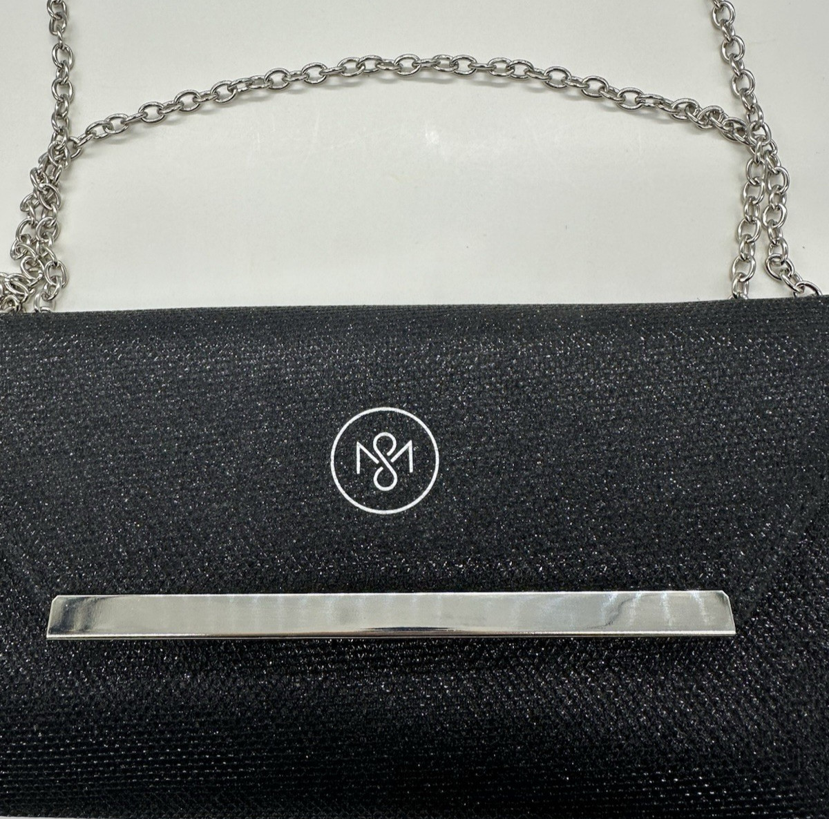Young Living Savvy Minerals Black Sparkle Glitter Crossbody /2 SilverChain Purse