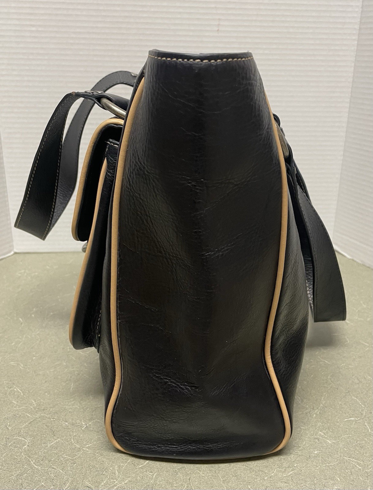 Vtg Marc Jacobs Black Leather Contrast Piping Shoulder Handbag D Ring Buckle Y2K