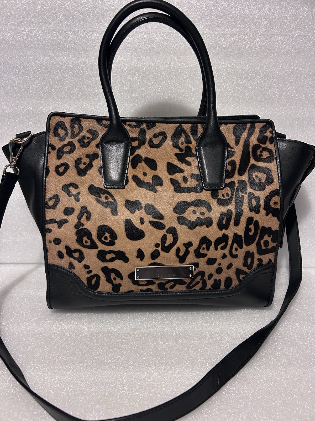Antonio Melani “Tech” Calf Hair Satchel Tote Leather Trim & Shoulder Strap