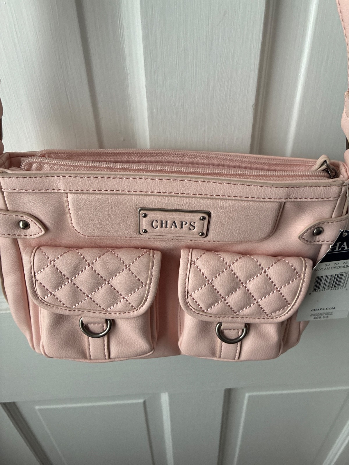 NWT CHAPS PINK LEATHER CROSSBODY PURSE Adjustable Strap MSR $59