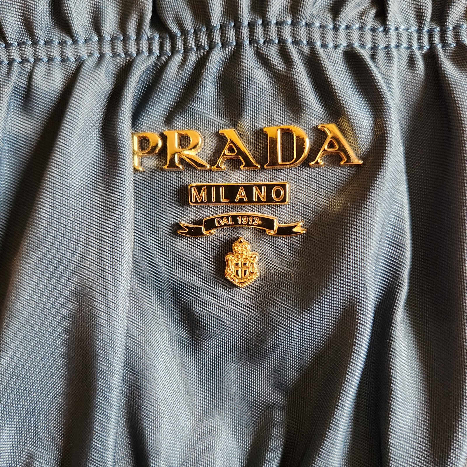 Prada Tessuto Gaufre Satchel Bag Blue Nylon Leather Gold Hardware Excellent Cond