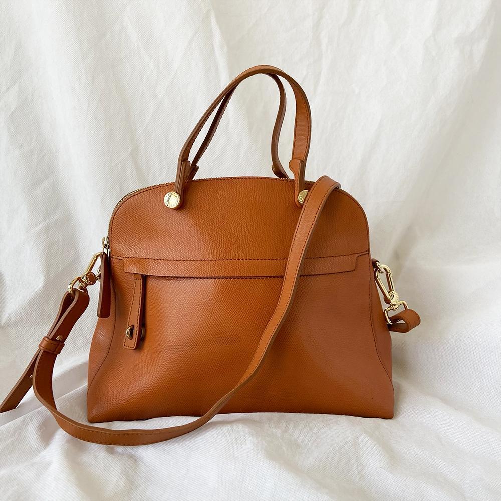Furla Brown Leather Piper Dome Satchel