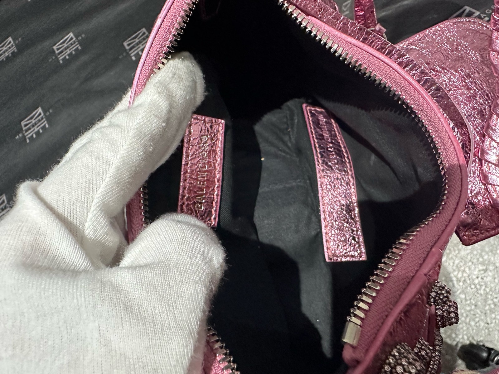 Auth BALENCIAGA Le Cagole Mini Shoulder Bag Pink Metallic Crossbody Bag