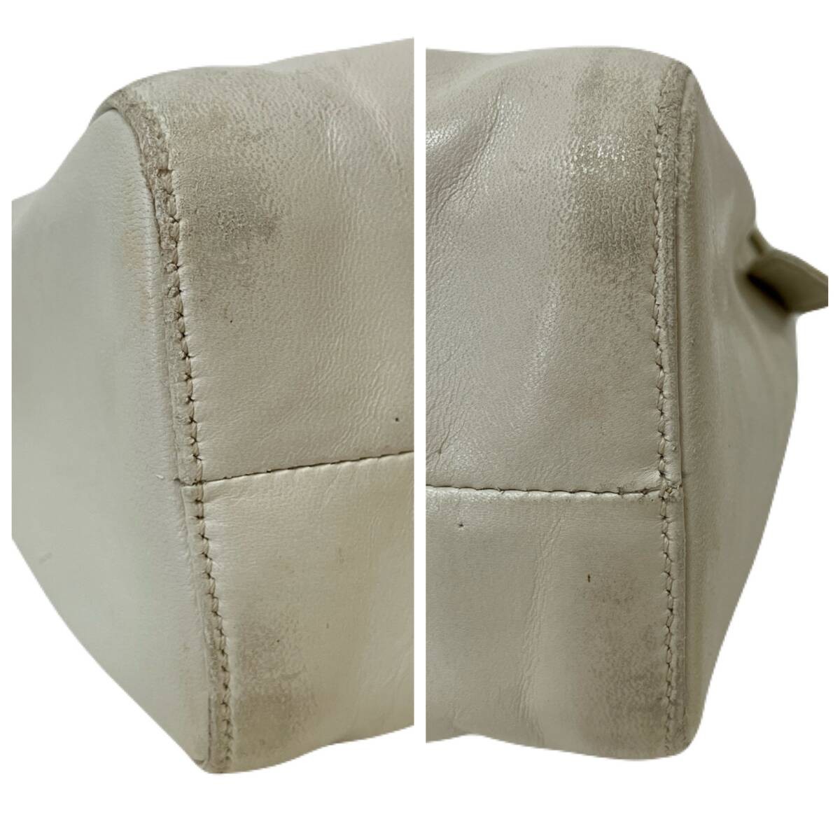 PRADA tote handbag made of nappa leather self standing 90s ivory with embossed l