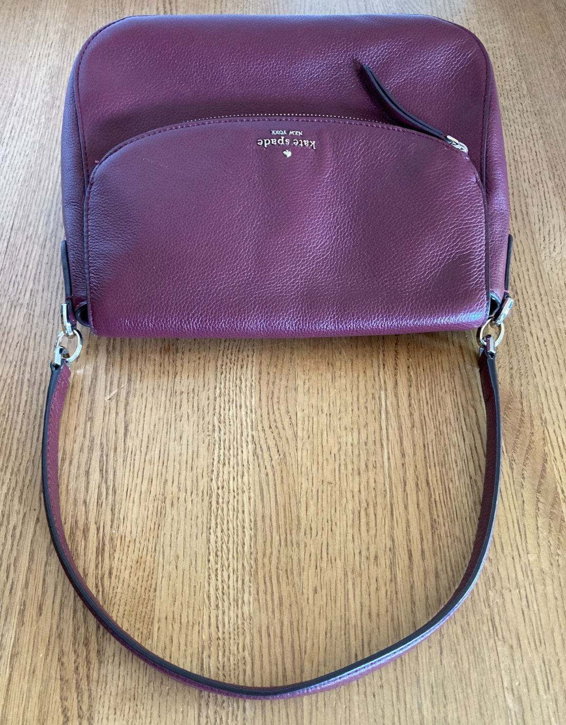 Kate Spade Burgundy Pebbled Leather Top Zip Flap Magnetic Snap Shoulder Bag