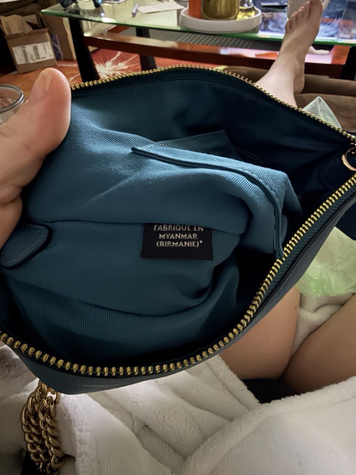 Coach Carrie Blue Teal Pebbled Leather Cross Body w/Chain No Shoulder Strap