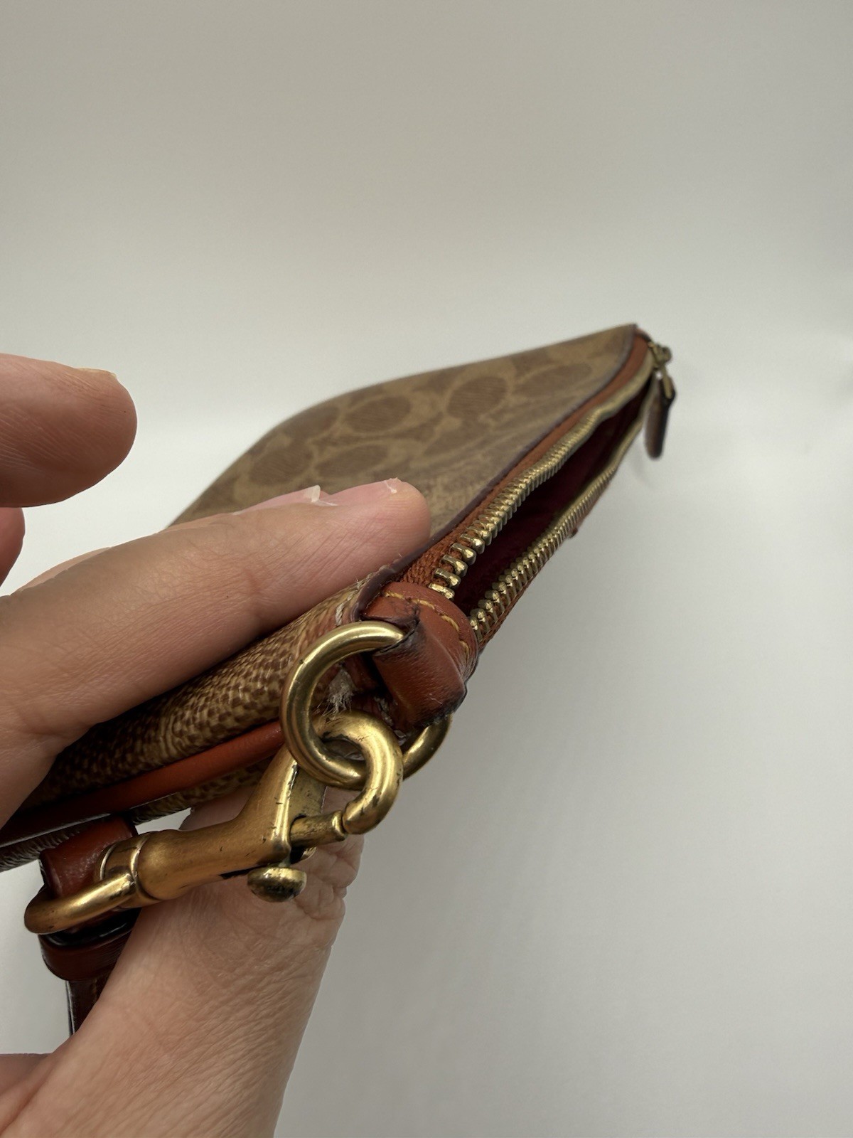 Coach Signature Corner Zip Wristlet, Rust