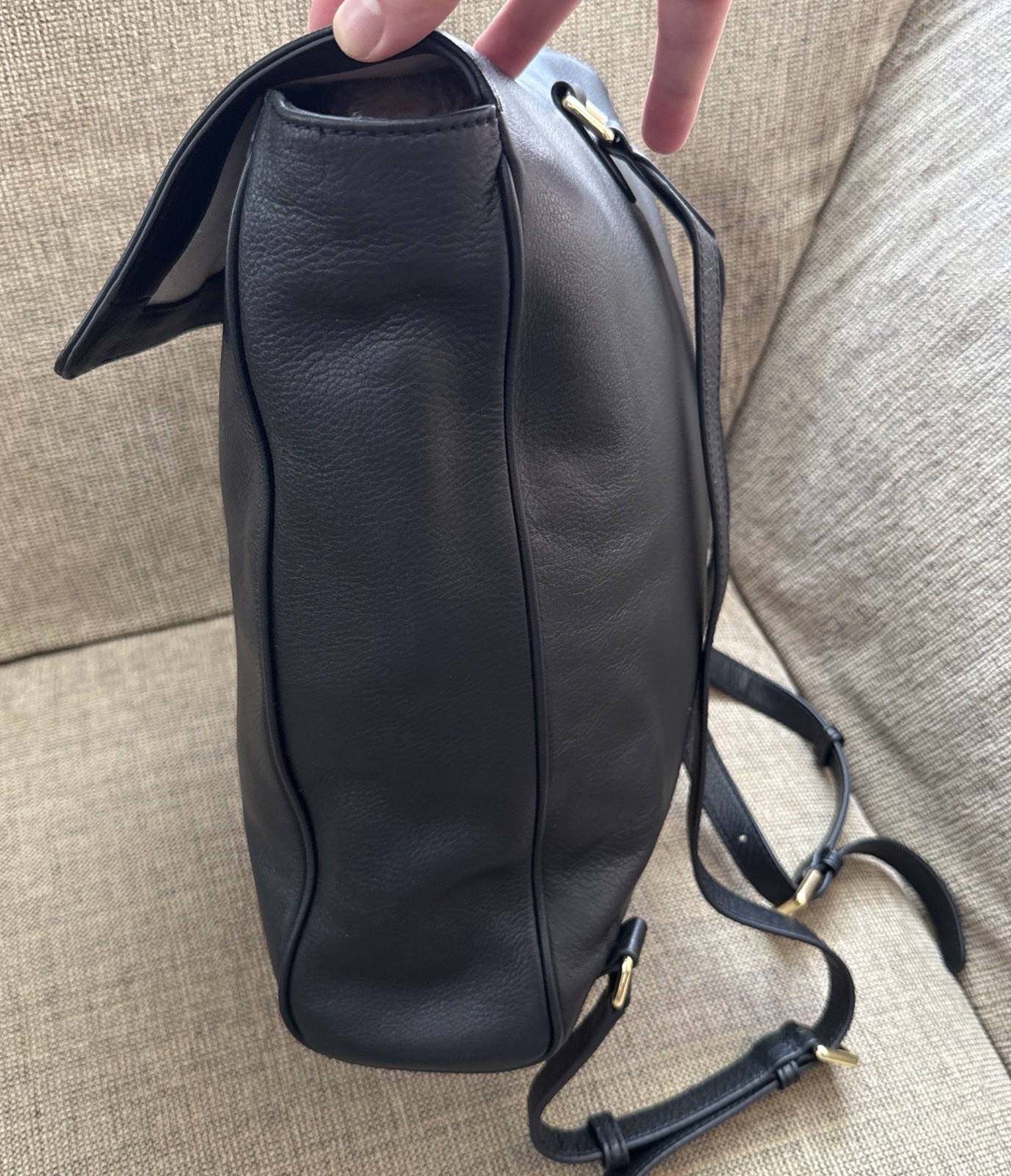 Mark and Graham Elisabetta Black Pebbled Leather Backpack Bamboo Turn Lock Large