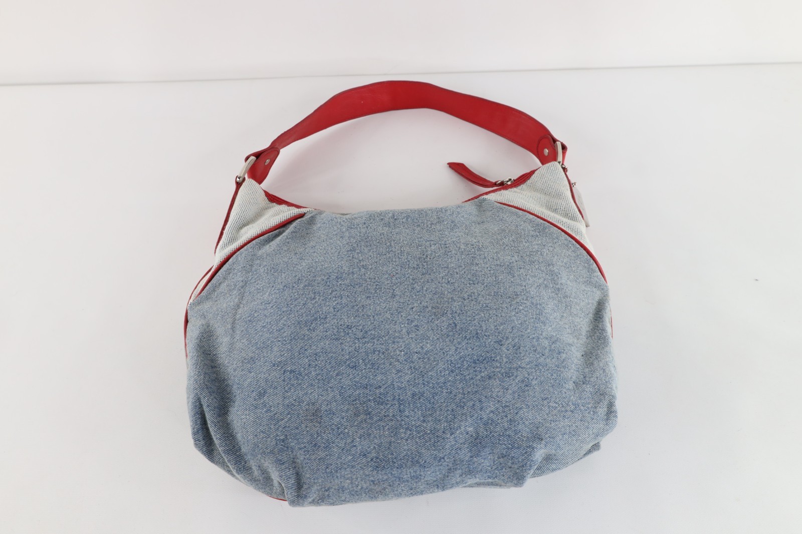 Vintage 90s Y2K Tommy Hilfiger Babydoll Denim Purse Carry On Bag Blue Red Trim