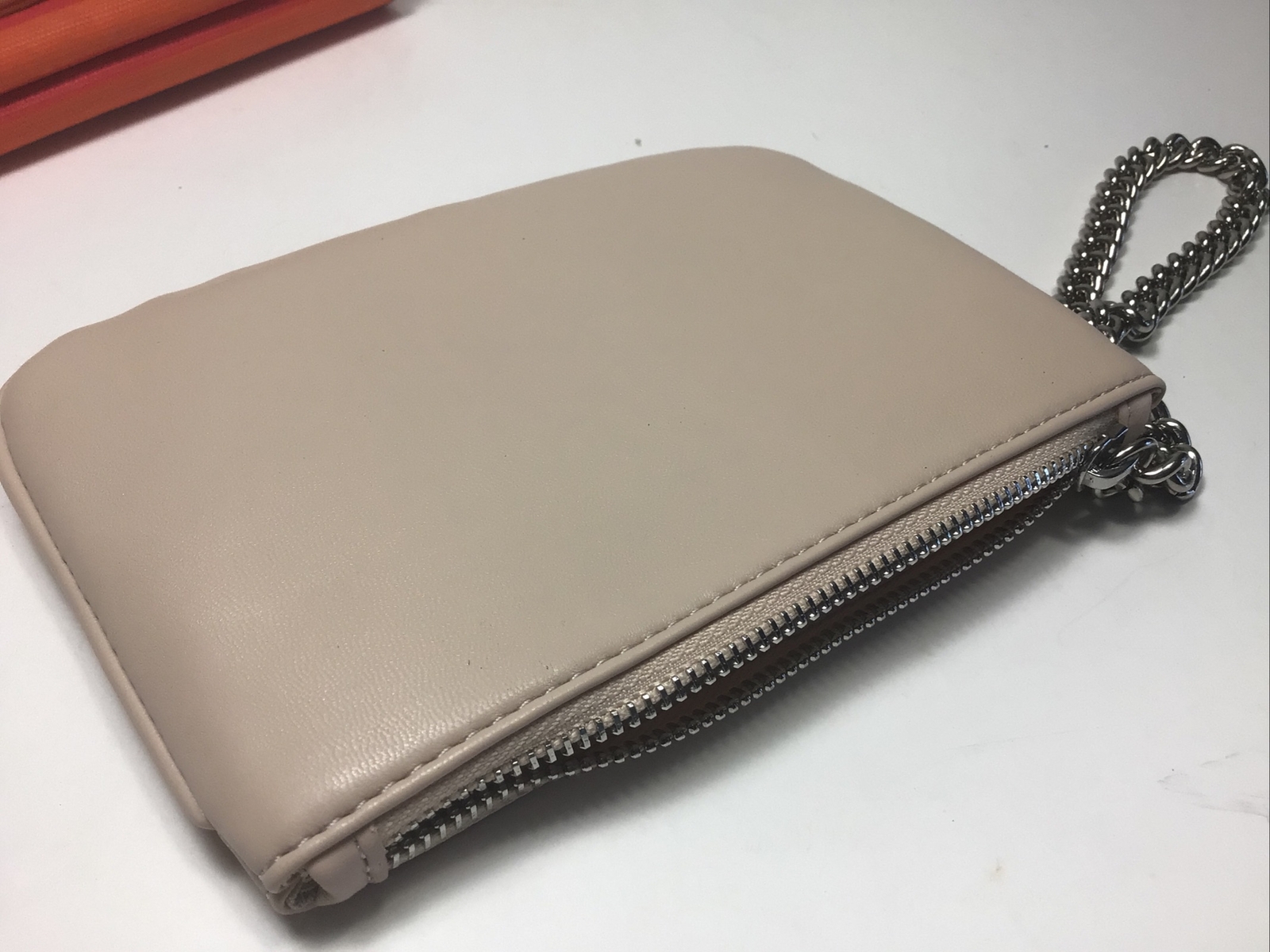 New. Express Woman’s Tan Wristlet Purse w/Silver Chain & Orange Clutch Purse