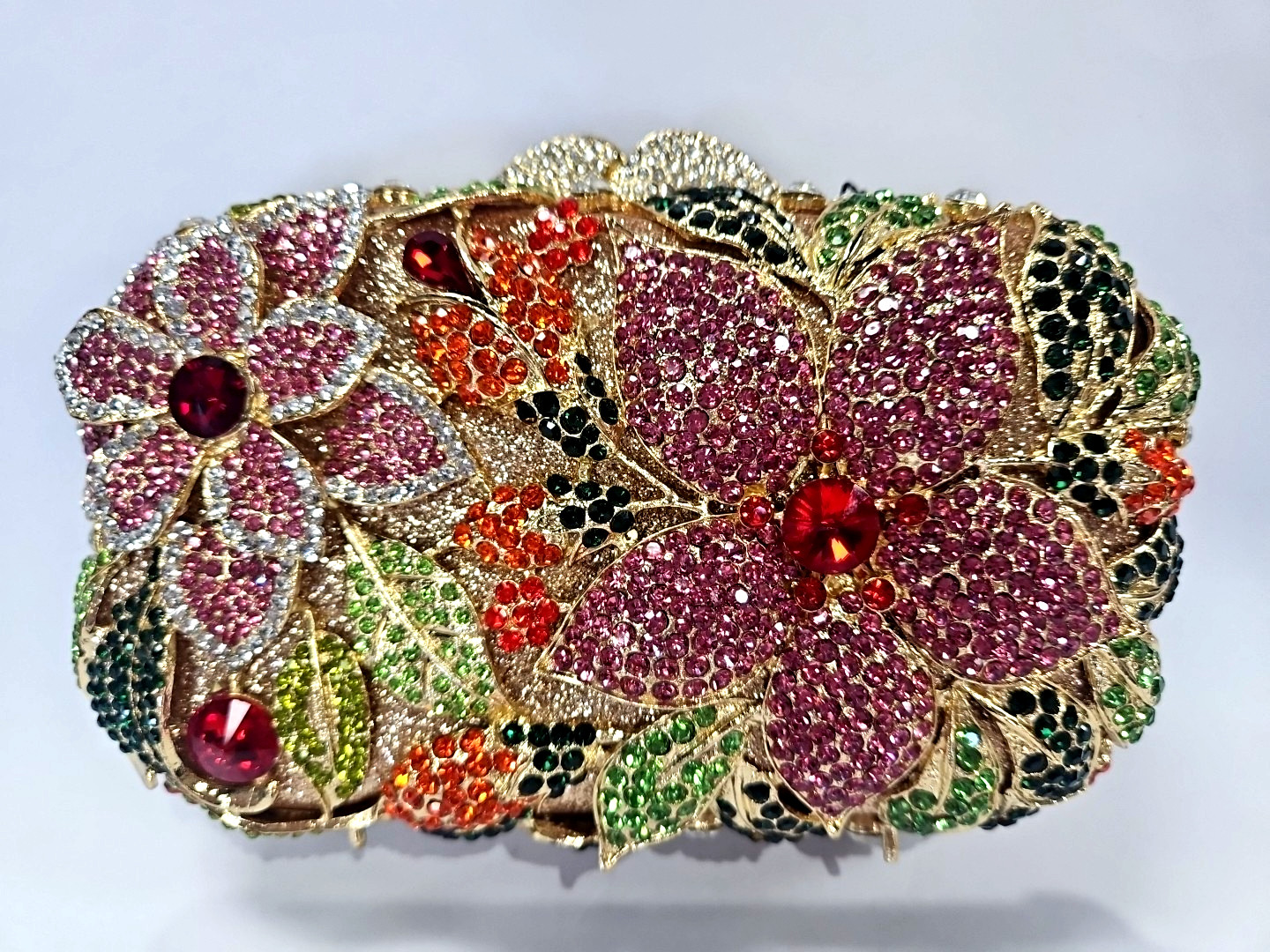 Natasha Floral Crystal Rhinestone Evening Clutch Purse w Chain Strap – NWT